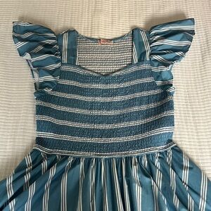 Ivy City Co Blue Striped Midi Dress
